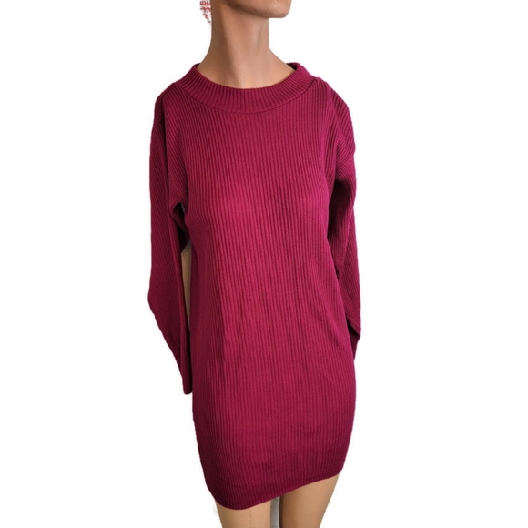 Boohoo Petitete Knitted Rib Roll Jumper Jumper Dress Berry - Picture 2 of 11